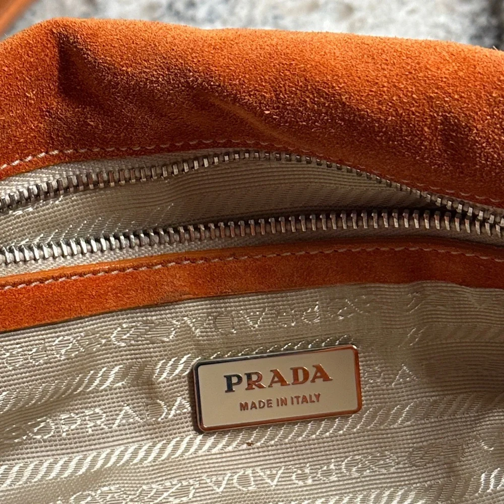 Prada Vibrant Orange Suede Shoulder Bag Vintage - Picture 6 of 12